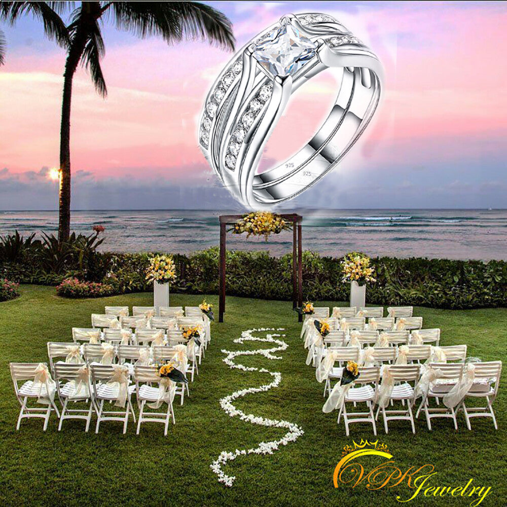 Womens silver ring Real 925 sterling Cubic Zirconia Set USA Seller