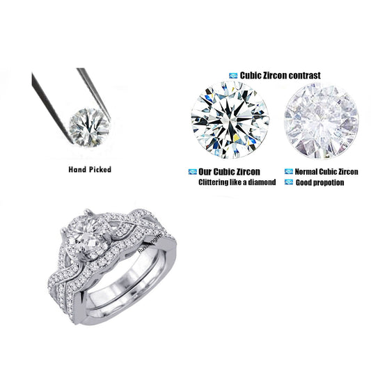 2pc or 3pc Real 925 Sterling silver Women Wedding  Cubic Zirconia Ring S 4-11.5
