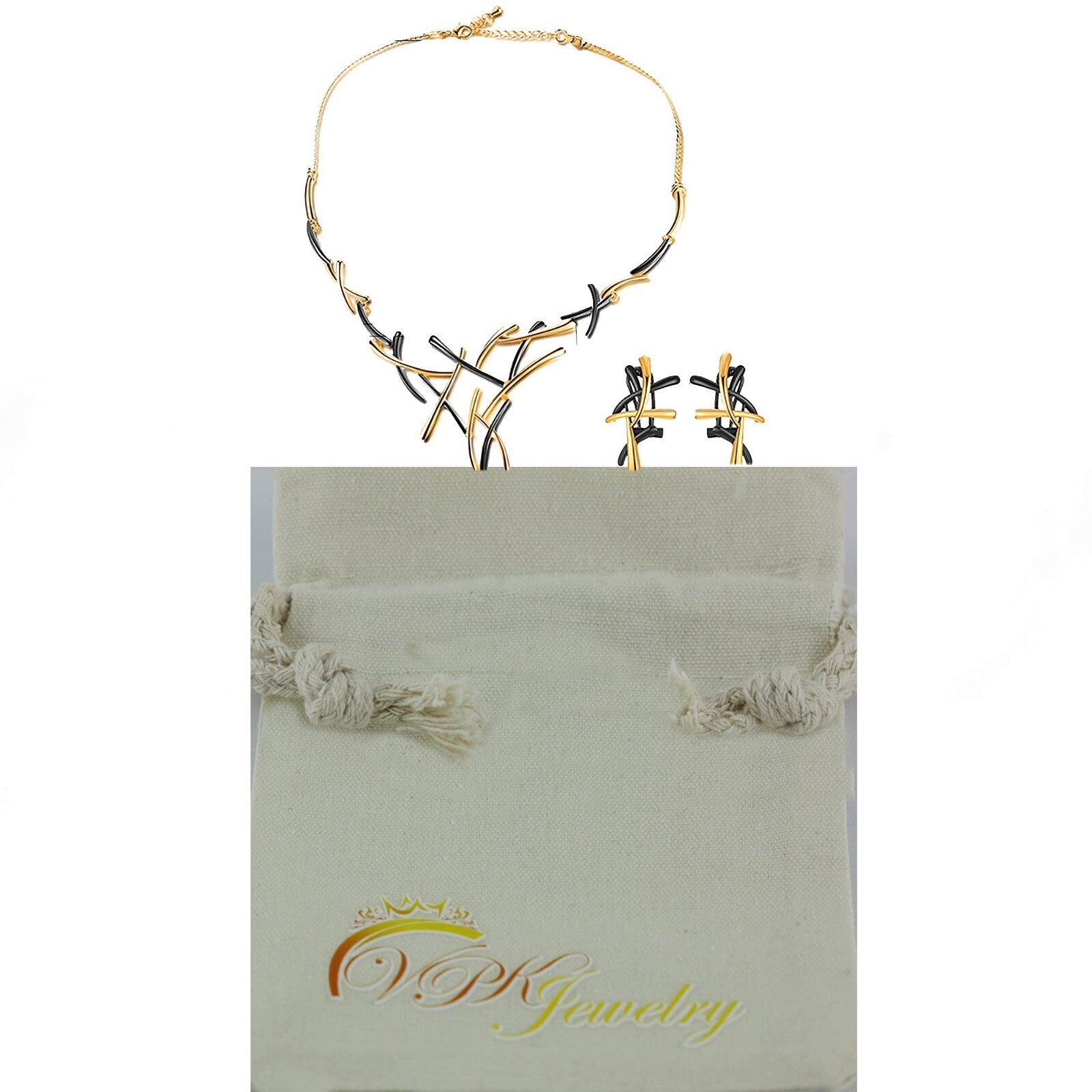 14k gold Earrings Necklace Yellow Black plated Women's Girls Love Set