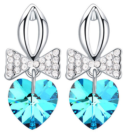 Heart Bowtie Stud Earrings made with Swarovski elements 3 times gold plated