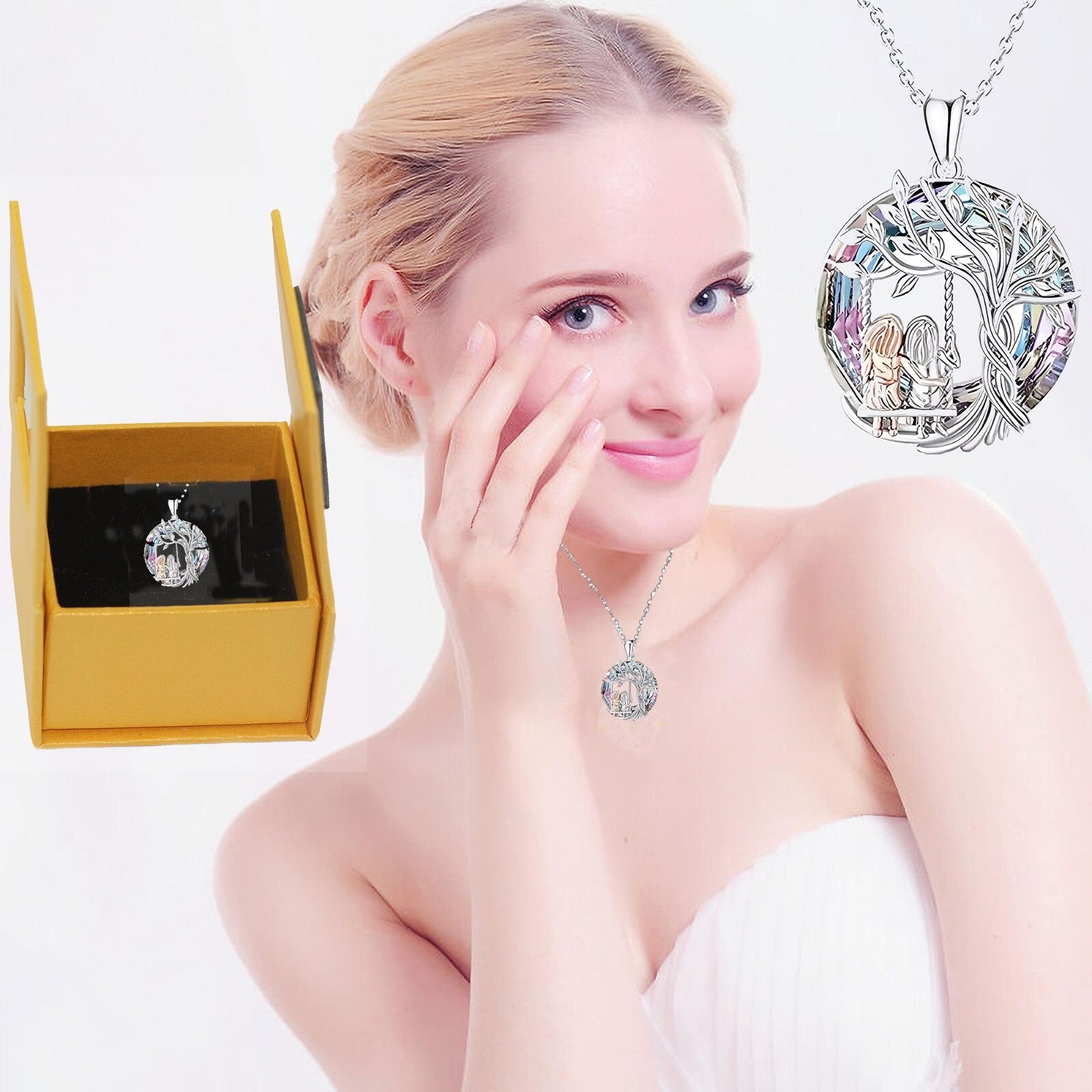 925 Sterling Silver plated Tree of Life two sister Necklace Pendant Women Girls