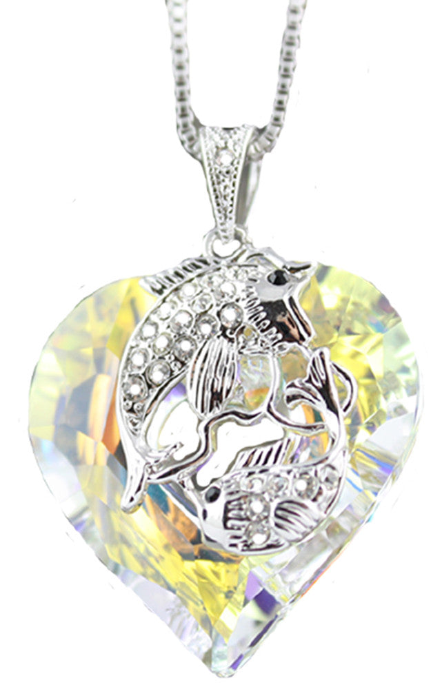 Heart Fish Necklace Pendant Chain made with SWAROVSKI crystal free box