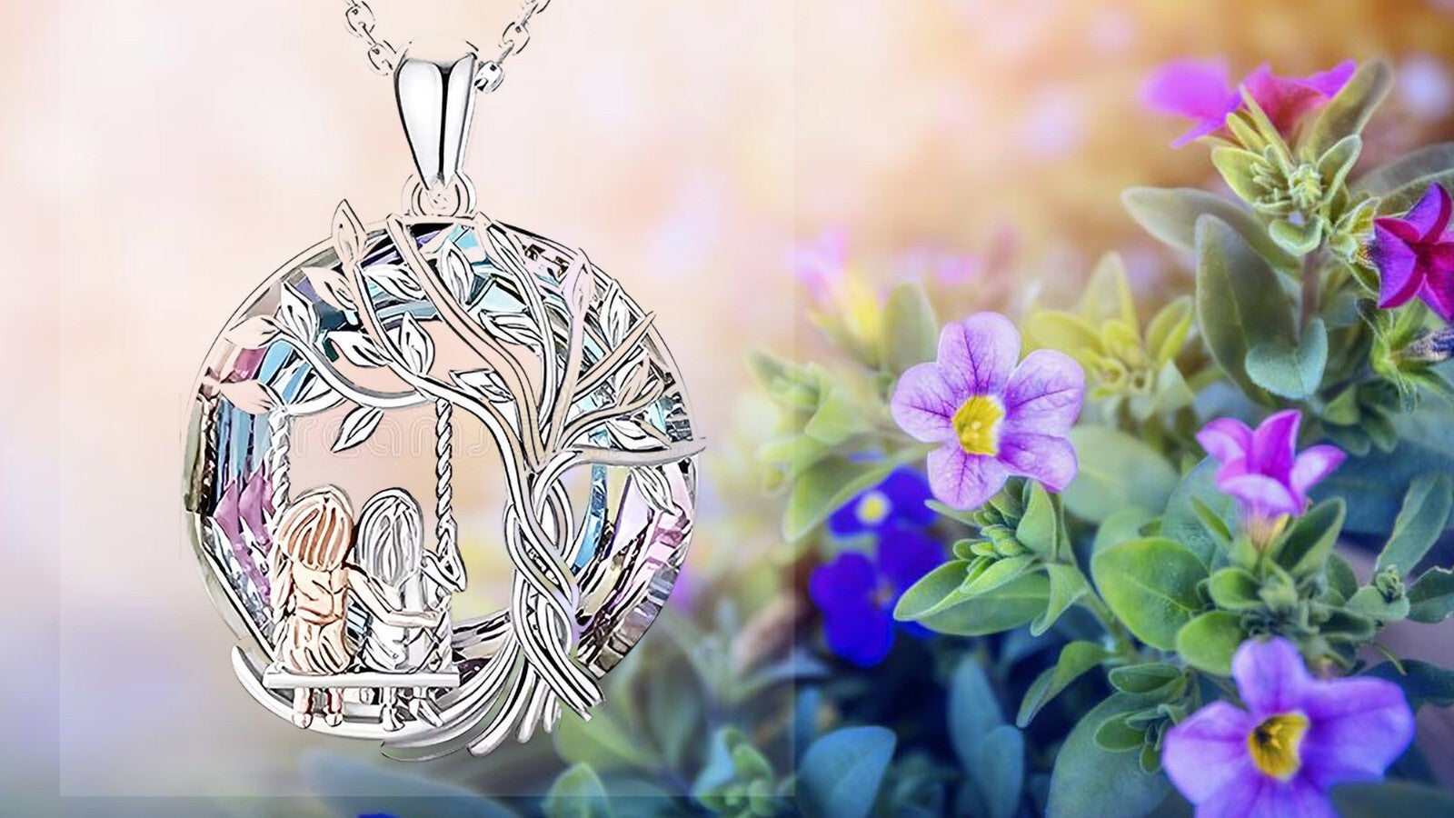 925 Sterling Silver plated Tree of Life two sister Necklace Pendant Women Girls
