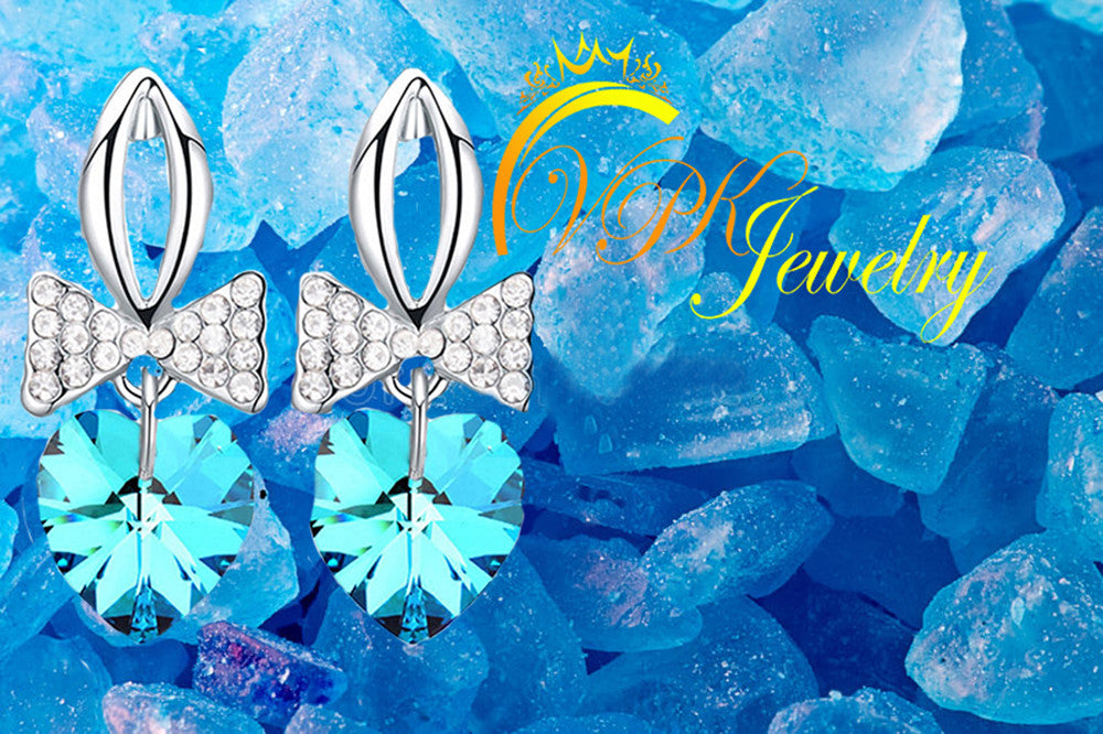 Heart Bowtie Stud Earrings made with Swarovski elements 3 times gold plated
