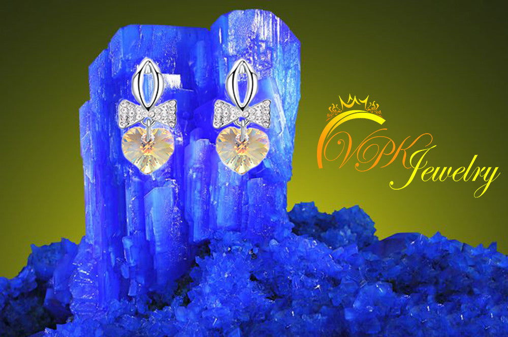 Heart Bowtie Stud Earrings made with Swarovski elements 3 times gold plated