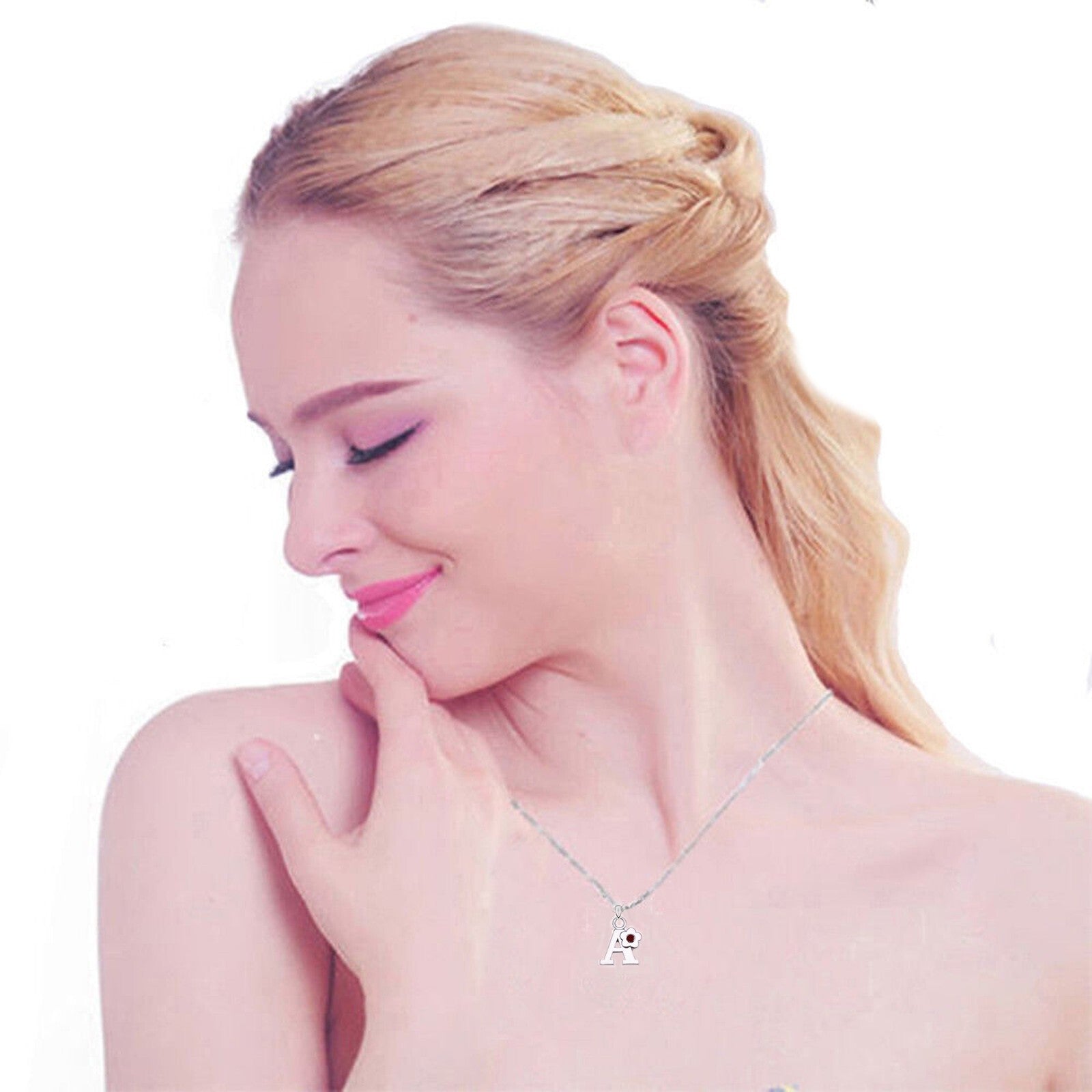 Choice A-Z Letter birthstone necklace pendant clover Love Women Girls Man box