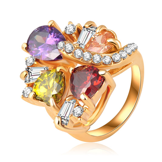 18k gold plated Multi-Color Austrian Crustal Diamonique CZ women's Ladies ring