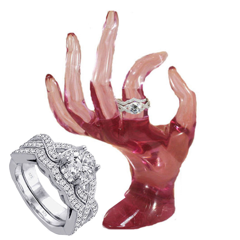 Real 925 Sterling Silver Wedding set Ring Women Band Rings Cubic Zirconia