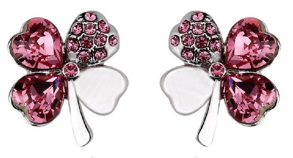 Heart Four Leaf Clover Stud Earrings made with Swarovski elements