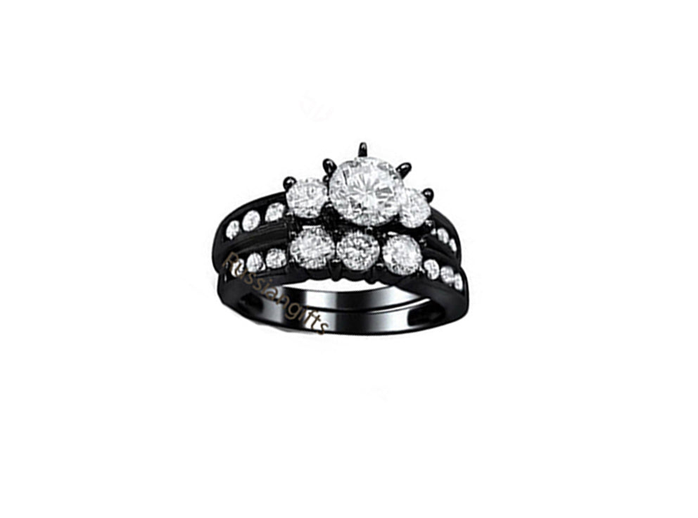 Real 925 sterling silver Cubic Zirconia ring black Women Wedding band US seller