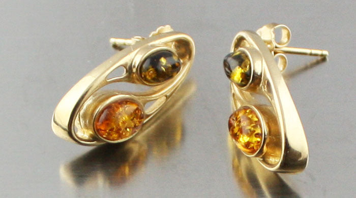 Russian natural honey green Amber real 585 14k gold earring 5.4 gr US seller