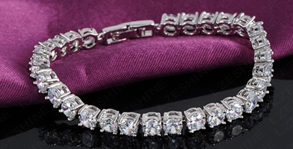 Tennis Love Bracelet White Yellow 18k Gold Plated 5mm Simulated Cubic Zirconia
