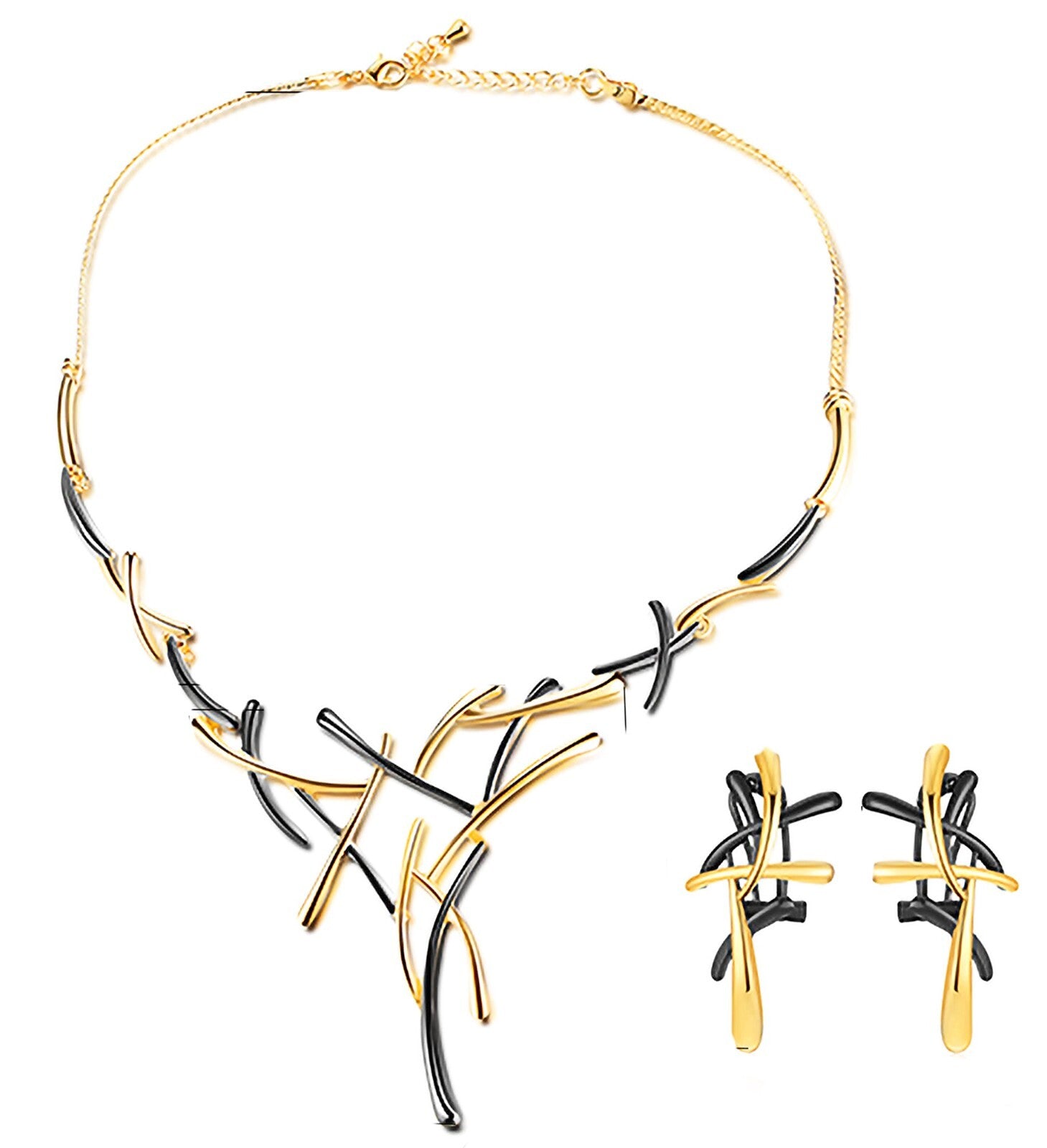 14k gold Earrings Necklace Yellow Black plated Women's Girls Love Set