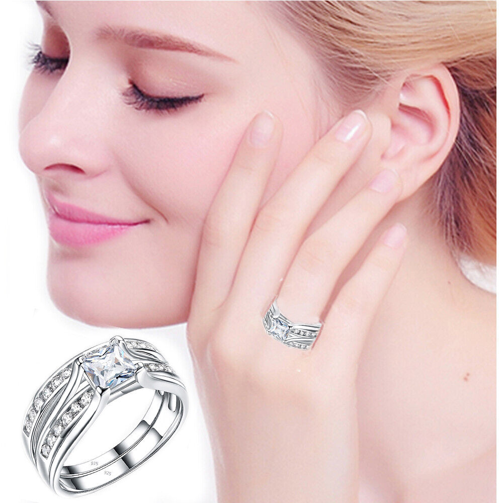 Womens silver ring Real 925 sterling Cubic Zirconia Set USA Seller