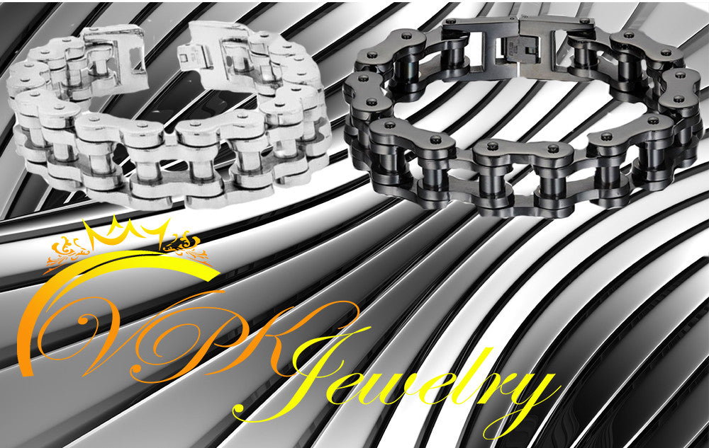 Black or Silver 8'' 9" 10'' Stainless Steel Motorcycle Bike Biker Chain Bracelet