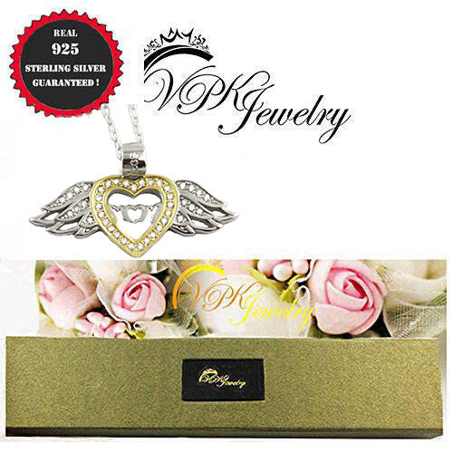 Angels Heart Mom 925 sterling silver 18k gold plated Pendant Necklace VPKJewelry