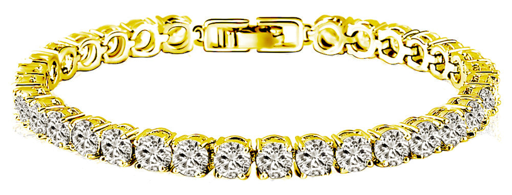 Tennis Love Bracelet White Yellow 18k Gold Plated 5mm Simulated Cubic Zirconia