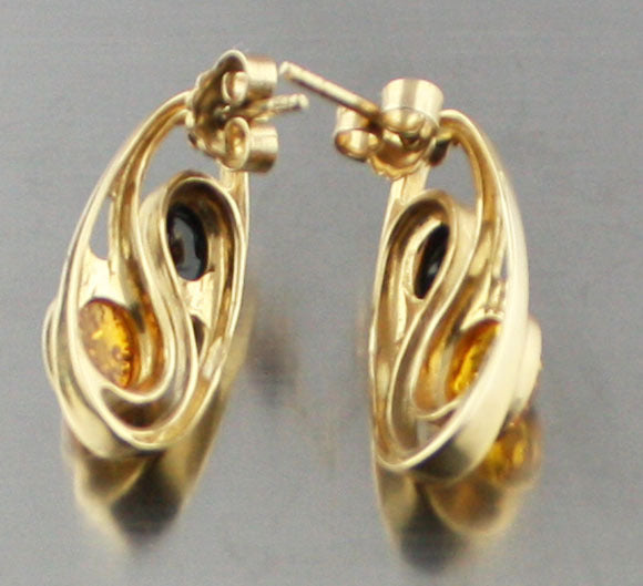Russian natural honey green Amber real 585 14k gold earring 5.4 gr US seller