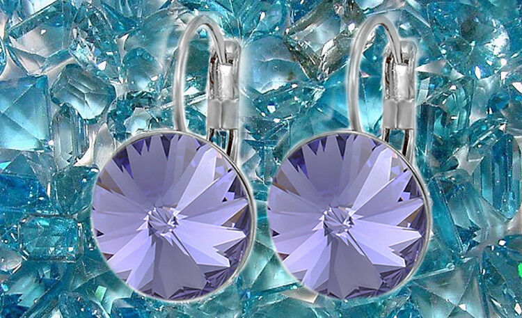 Bella Earrings Women Round Large LEVER BACK made with SWAROVSKI crystal