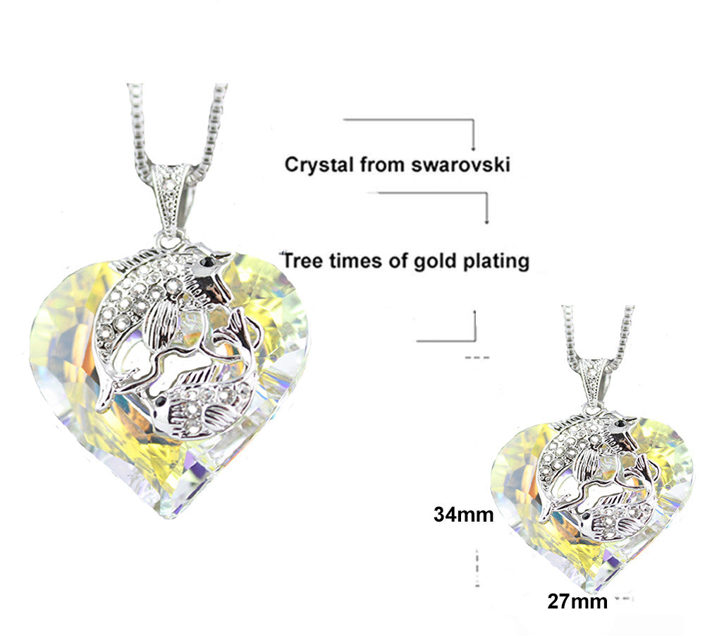 Heart Fish Necklace Pendant Chain made with SWAROVSKI crystal free box