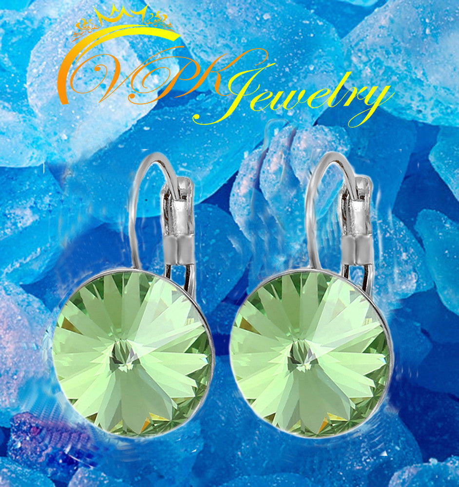 Bella Earrings Women Round Large LEVER BACK made with SWAROVSKI crystal
