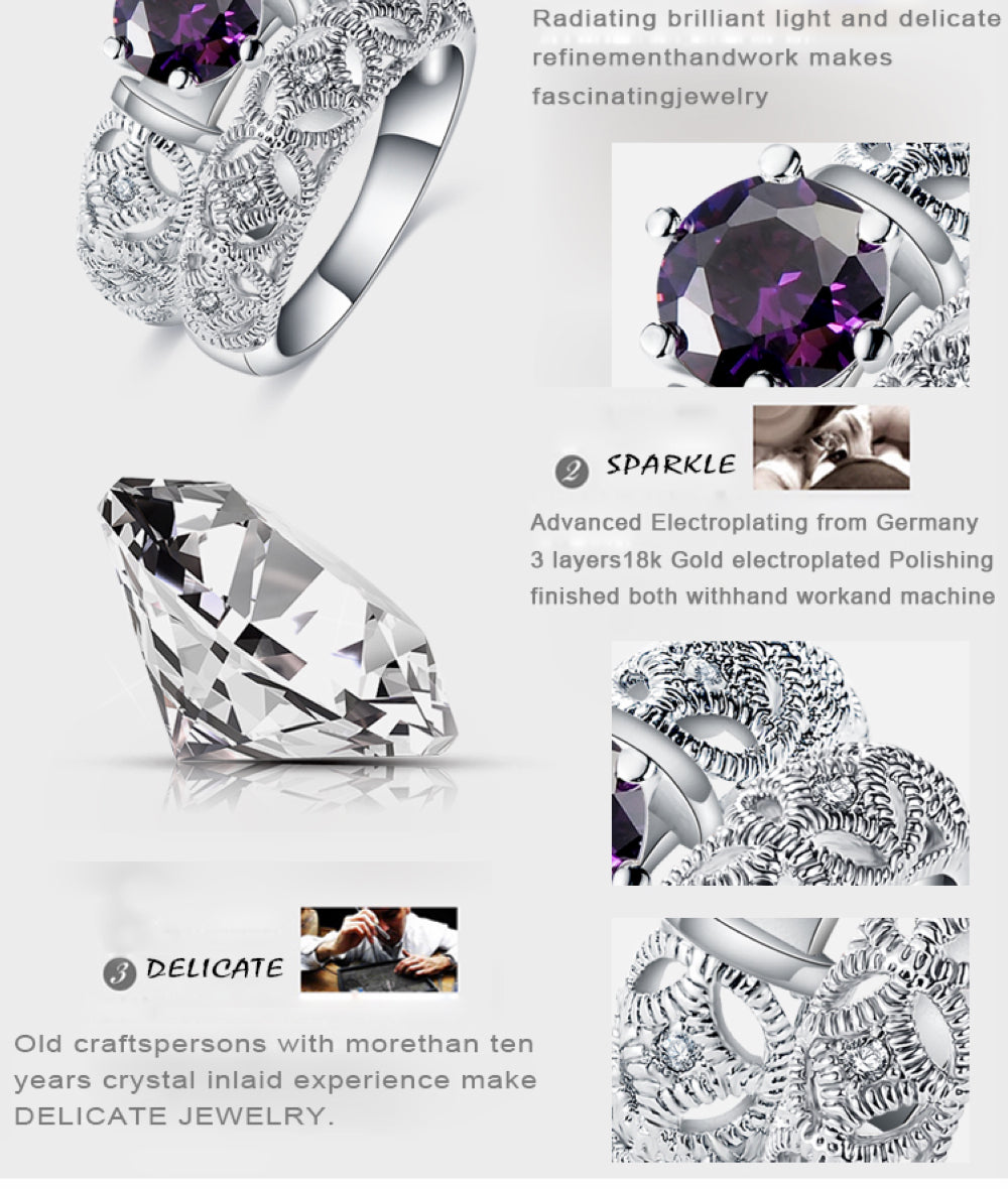 VPKJewelry Weddings Women's Austrian Crystal Band CZ Amethyst set of 2 rings