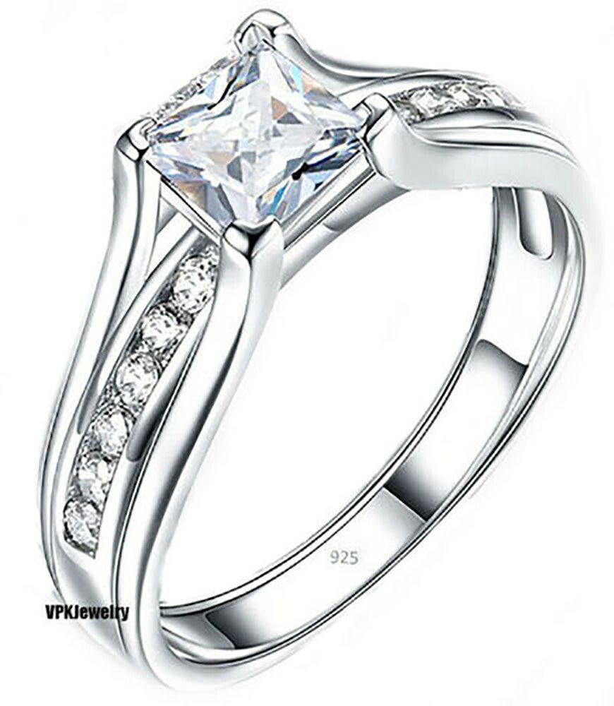 Womens silver ring Real 925 sterling Cubic Zirconia Set USA Seller