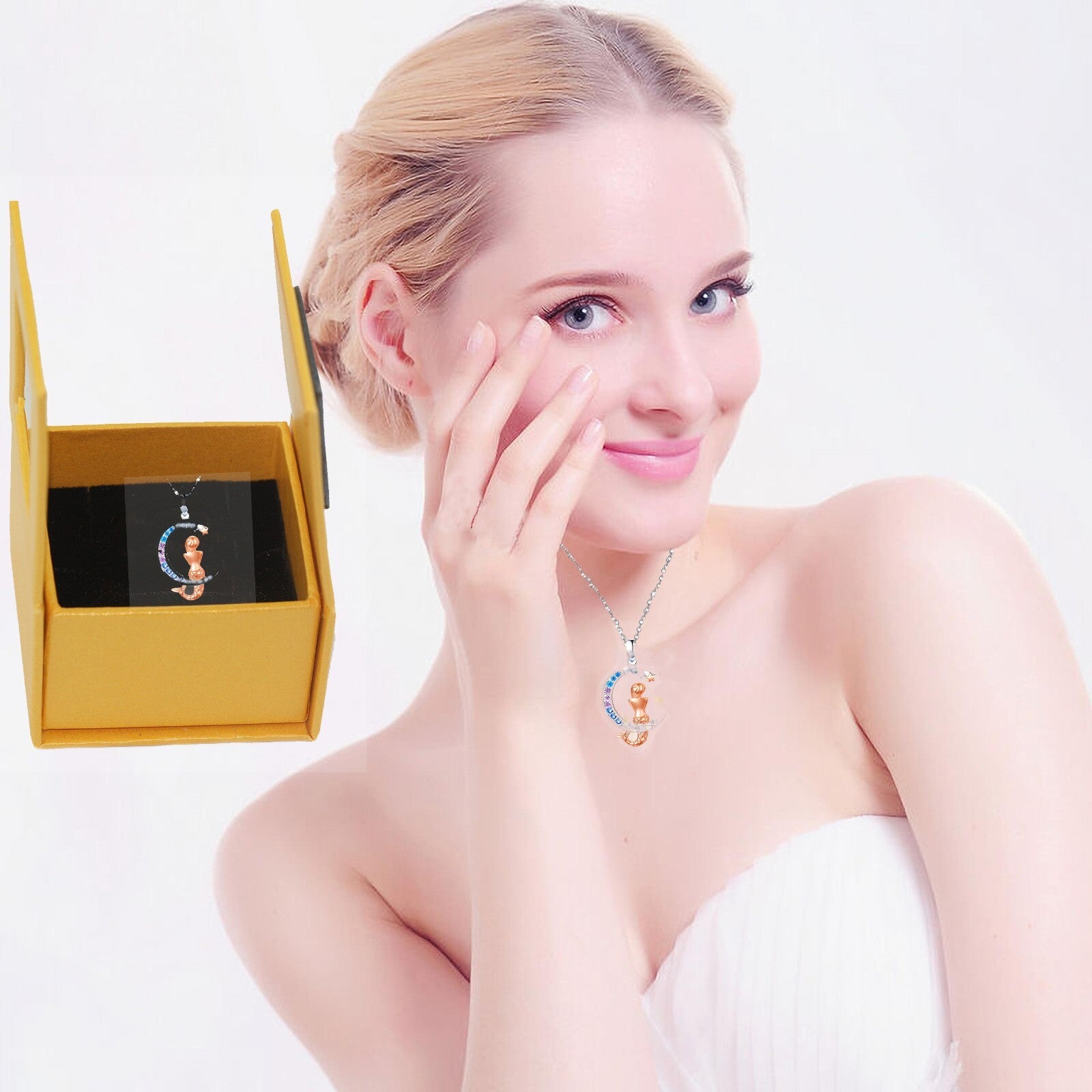 Mermaid Pendant Necklace Female Sense Star Moon Chain Jewelry For Women free box