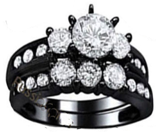 Real 925 sterling silver Cubic Zirconia ring black Women Wedding band US seller