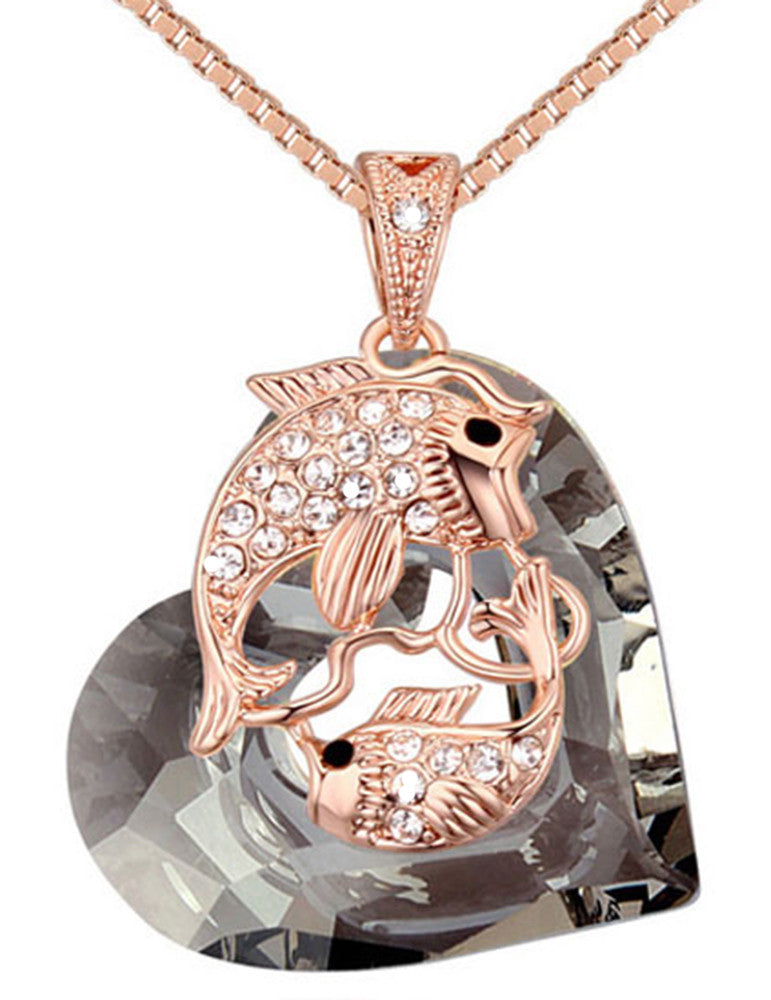 Heart Fish Necklace Pendant Chain made with SWAROVSKI crystal free box