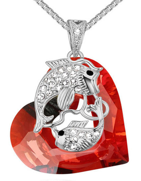 Heart Fish Necklace Pendant Chain made with SWAROVSKI crystal free box