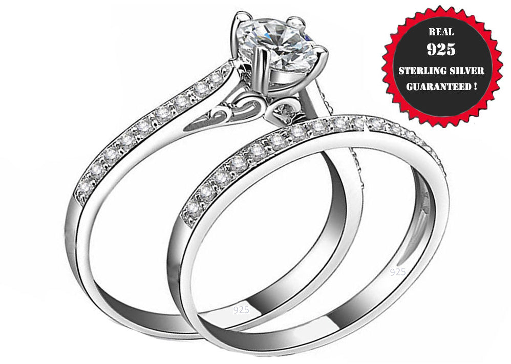 2pc Real 925 Sterling Silver Women 2ct Cubic Zirconia lab-create Sz 4-11,5