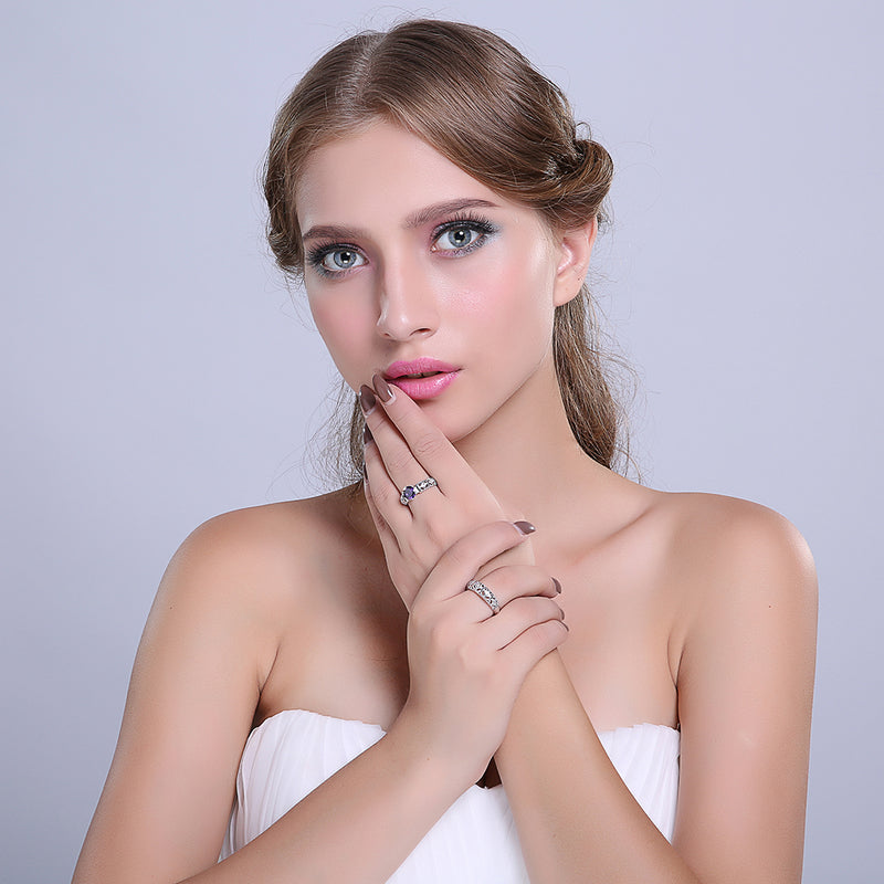 VPKJewelry Weddings Women's Austrian Crystal Band CZ Amethyst set of 2 rings