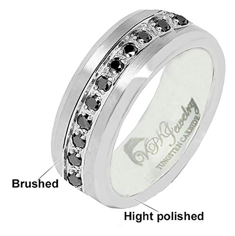 6- 8mm Tungsten VPKJewelry Men Women Wedding Brushed Ring 13 black CZ