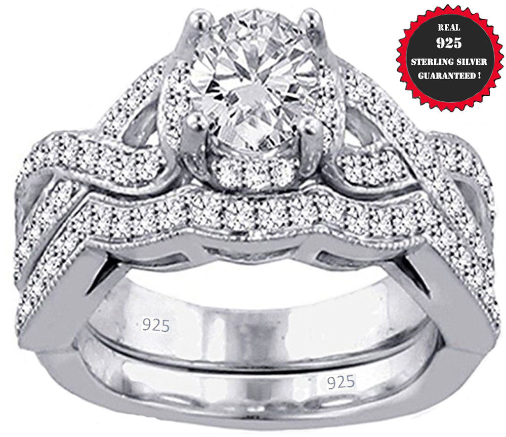 Real 925 Sterling Silver Wedding set Ring Women Band Rings Cubic Zirconia