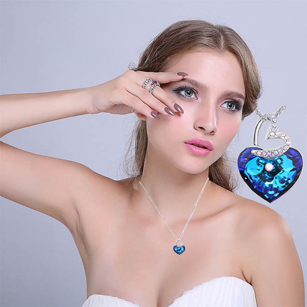 Two Heart  Necklace Chain Crystal Pendant made with SWAROVSKI elements