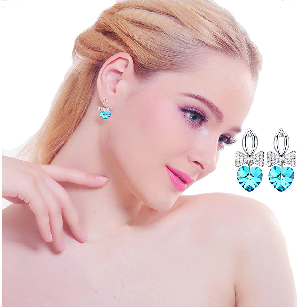Heart Bowtie Stud Earrings made with Swarovski elements 3 times gold plated