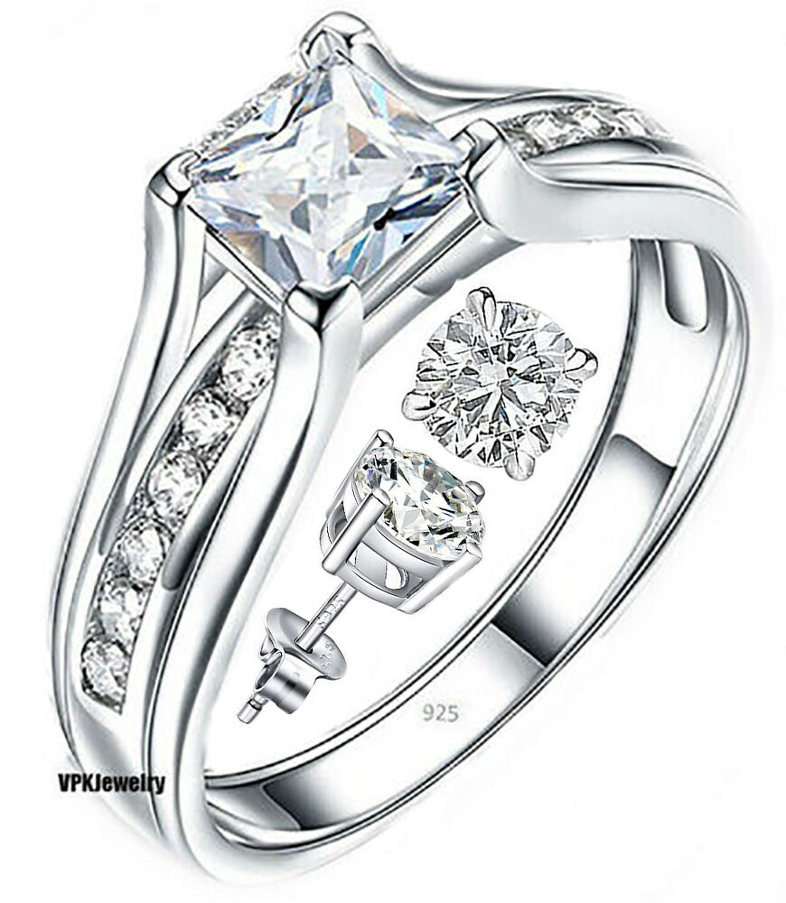 Womens silver ring Real 925 sterling Cubic Zirconia Set USA Seller