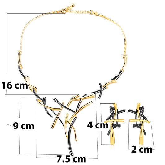 14k gold Earrings Necklace Yellow Black plated Women's Girls Love Set