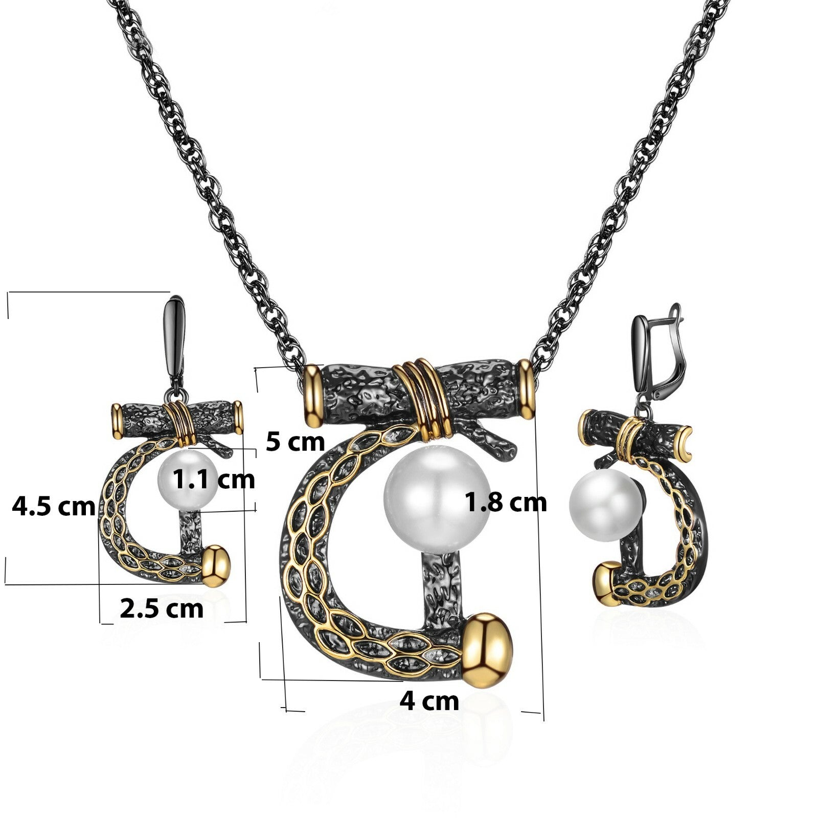 Love Big Set Women's Earrings Necklace Chain Pearl 18k black white black plated