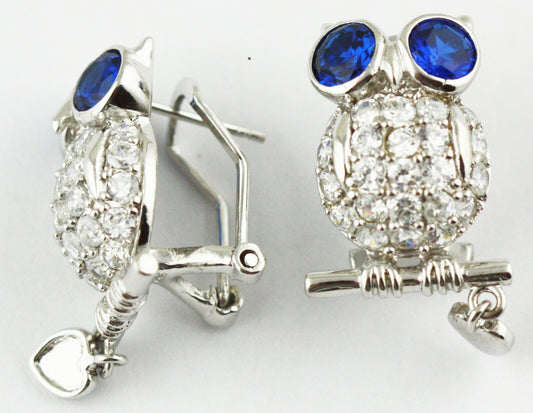 Real 925 sterling silver Owl Cubic Zircon Large earrings USA seller