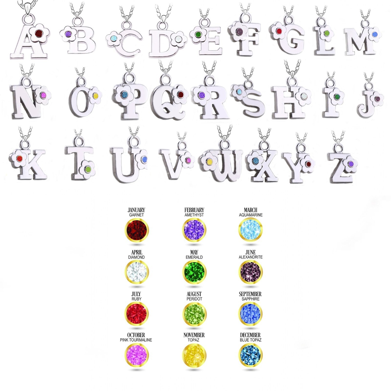 Choice A-Z Letter birthstone necklace pendant clover Love Women Girls Man box