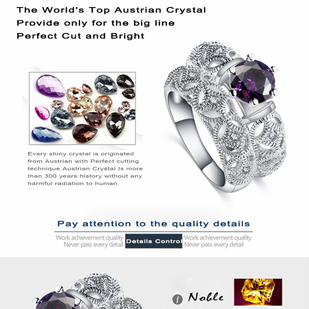 VPKJewelry Weddings Women's Austrian Crystal Band CZ Amethyst set of 2 rings