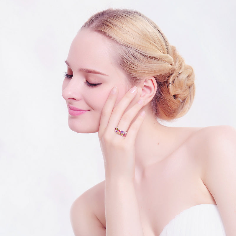 VPKJewelry Beautiful 18 k white gold plated Multi-Color Austrian Crystal ring