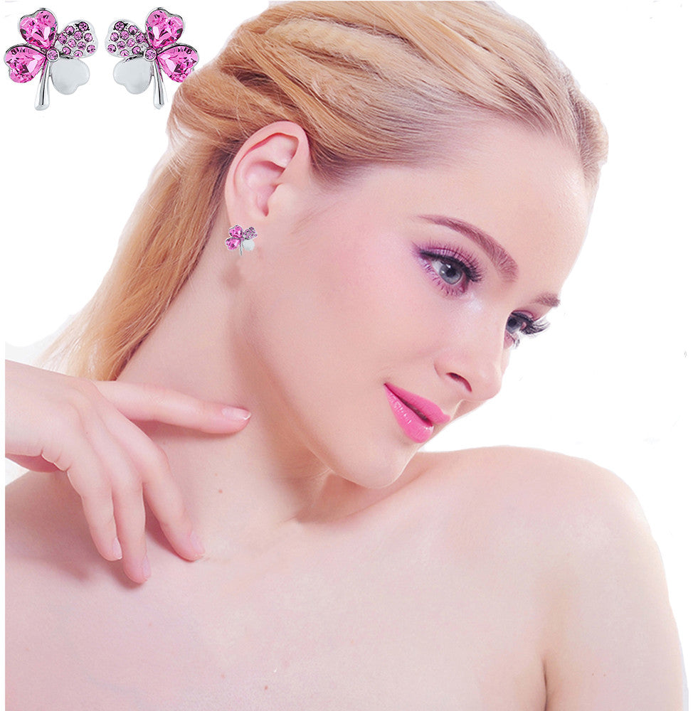 Heart Four Leaf Clover Stud Earrings made with Swarovski elements