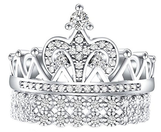 Silver crown ring Real 925 sterling tiara queen Women's Weddings Princess