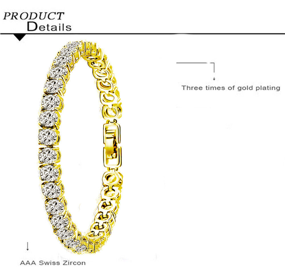 Tennis Bracelet White Yellow 18k Gold Plated 4mm Simulated Cubic Zirconia