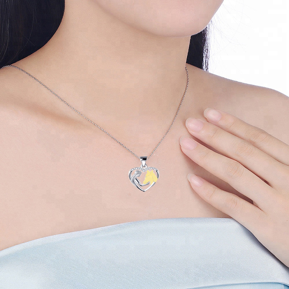 Horse Girl Necklace  Heart 925 sterling silver 14k gold plat Pendant 16'' chain