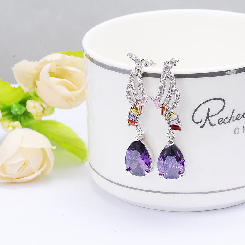 18k gold plated earrings crystal Multicolor CZ best Women gifts Brand New