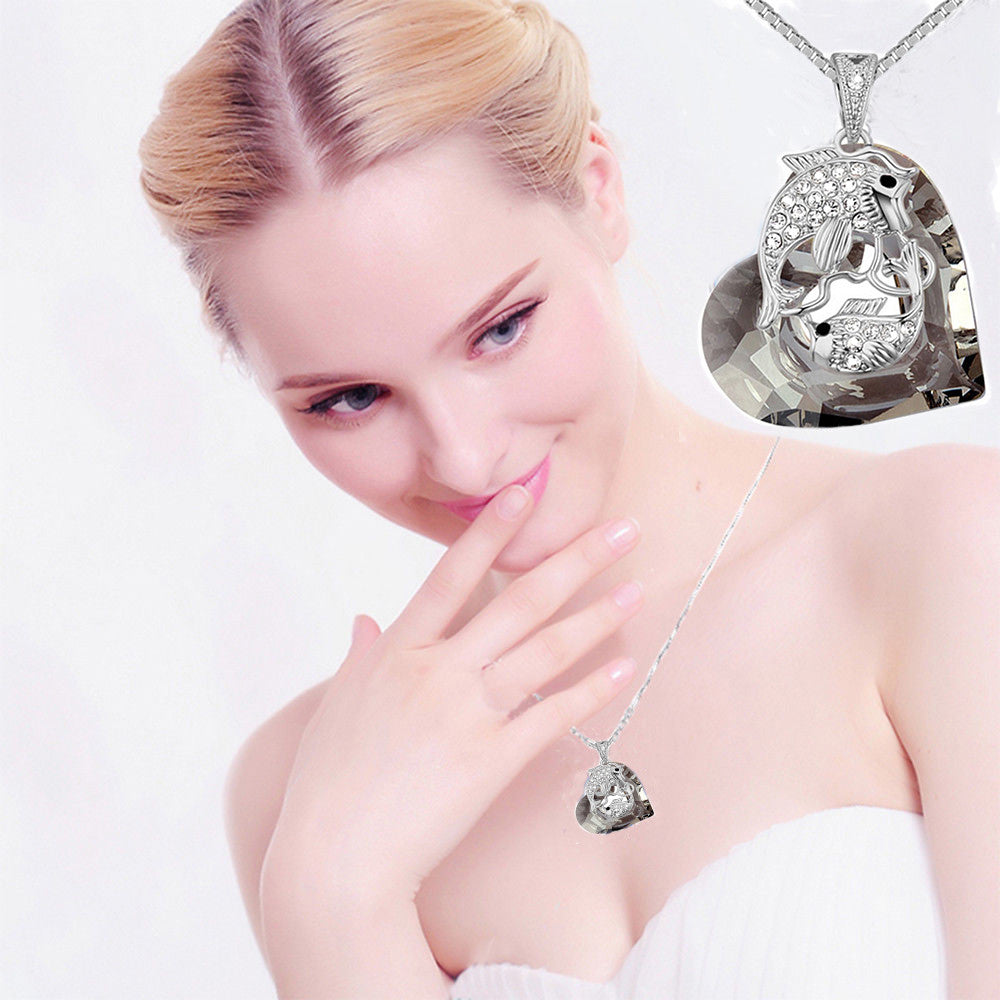 Heart Fish Necklace Pendant Chain made with SWAROVSKI crystal free box
